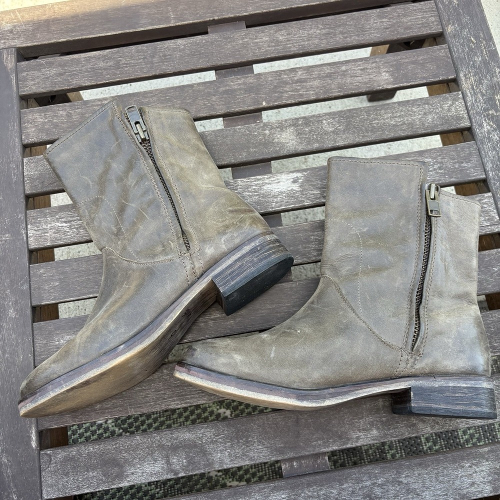 Hinge Womens ~9* Ankle Boots Moto Biker Grunge Distressed Leather Zip Up - Picture 9 of 16